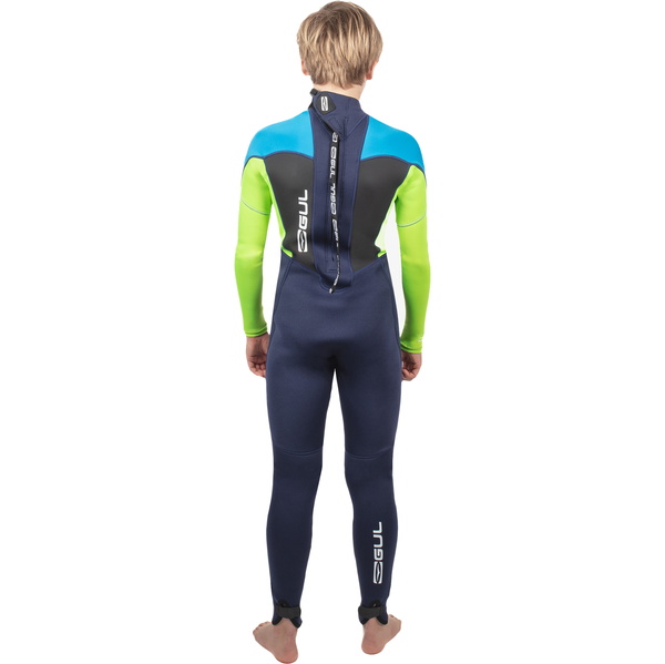 2025 Gul Junior Response 3/2mm Flatlock Rug Ritssluiting Wetsuit RE1322-C1 - Navy / Lime